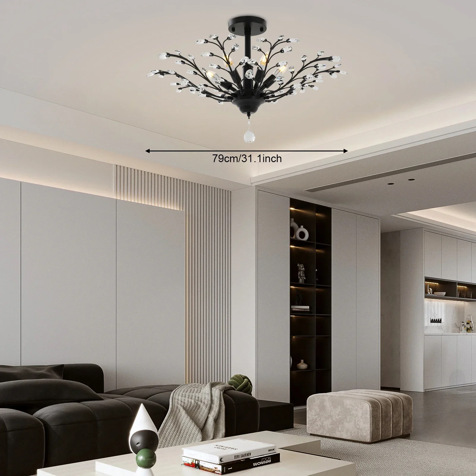 

Modern Semi Flush Mount Retro-Inspired Crystal Ceiling Light Fixture with 5 Lights for Kitchen Bedroom Living Room Dining Room