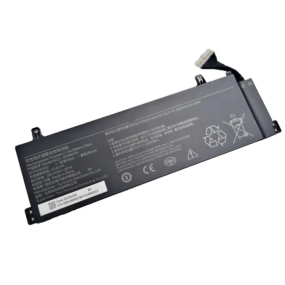 15.2V 55.02Wh 3620mAh New Laptop Battery G16B01W For Xiaomi Redmi G Gaming 16 Series 4ICP4/63/92