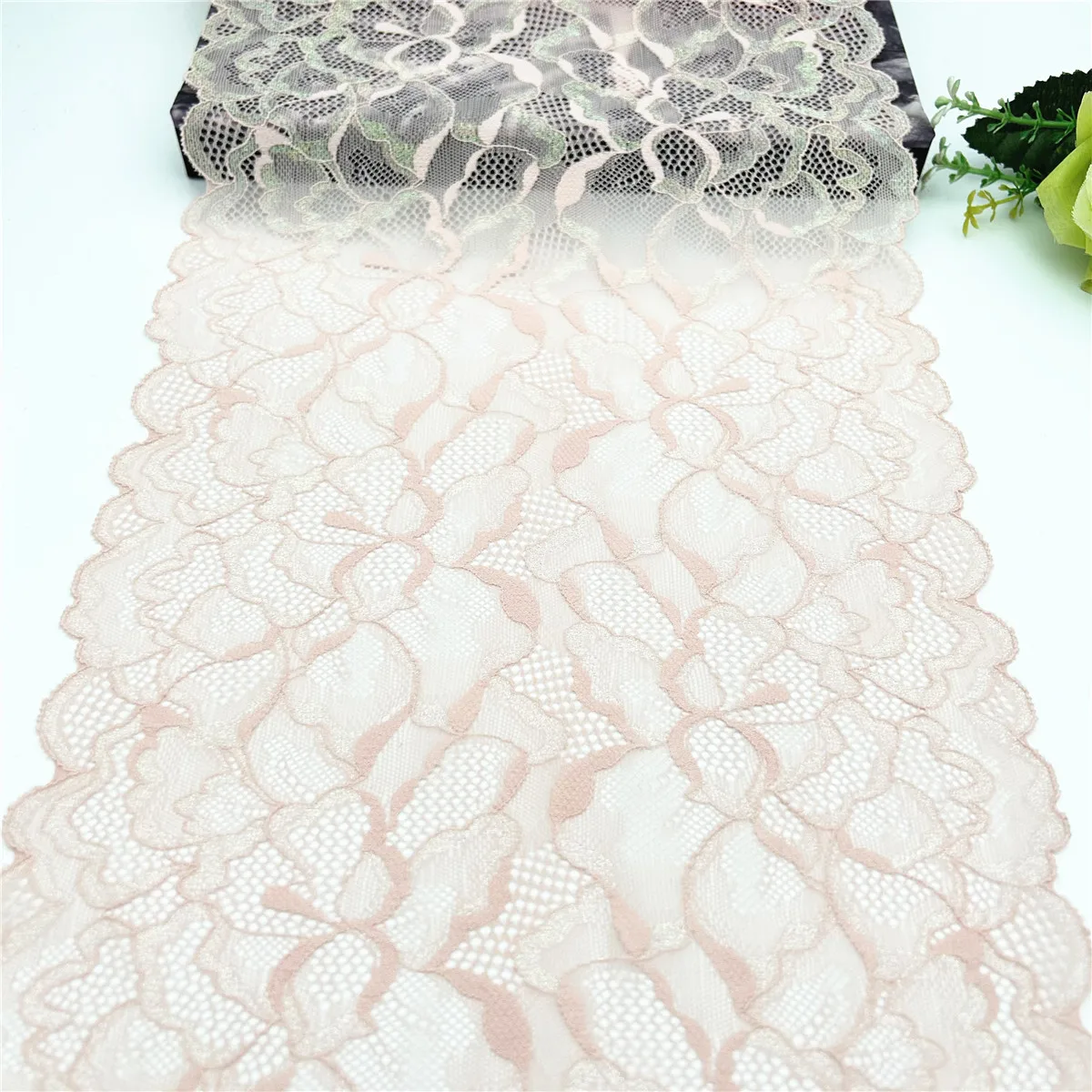 3y/lot Genişlik 23 cm Pembe Pırıltılı Elastik Dantel Trim Lingerie Dikiş El Sanatları DIY giyisi kumaşı Dantel Elbise Düğün