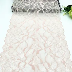 3y/lot Width 23cm Pink With Shimmer Elastic Lace Trim Lingerie Sewing Craft DIY Apparel Fabric Lace Dress Wedding