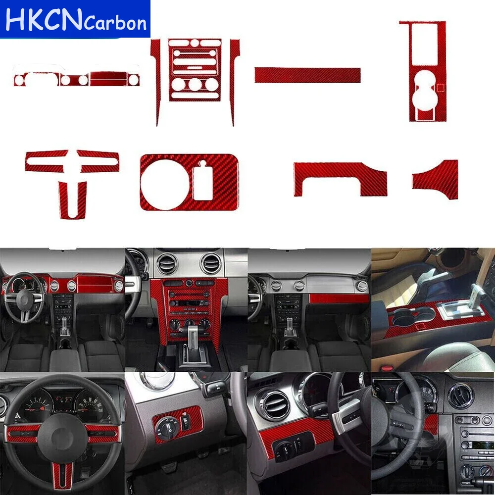 

26 Piece For Ford Mustang 2005 2006 2007 2008 2009 Red Carbon Fiber Interior Full Protective Cover Decorative Decals