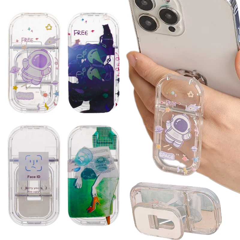 Portable Mobile Phone Finger Grip Holder Universal Transparent Invisible Foldable Retractable Acrylic Bracket Desk Lazy Stand