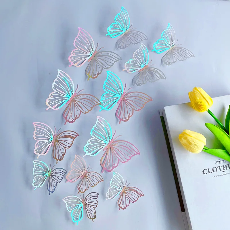 12Pcs/Set Hollow Carving 3D Butterfly Wall Sticker For Home Decoration Party DIY Butterflies Stickers on the wall Wedding Decor