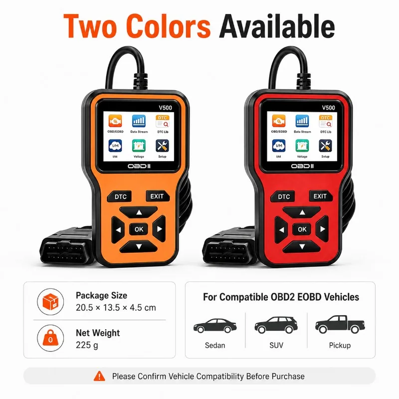 Lecteur de codes de panne de moteur de voiture V500 OBD2, outil de diagnostic automobile, test de tension de batterie, flux de données en direct, effaceur de codes OBDII pour véhicules de 1996 et plus récents