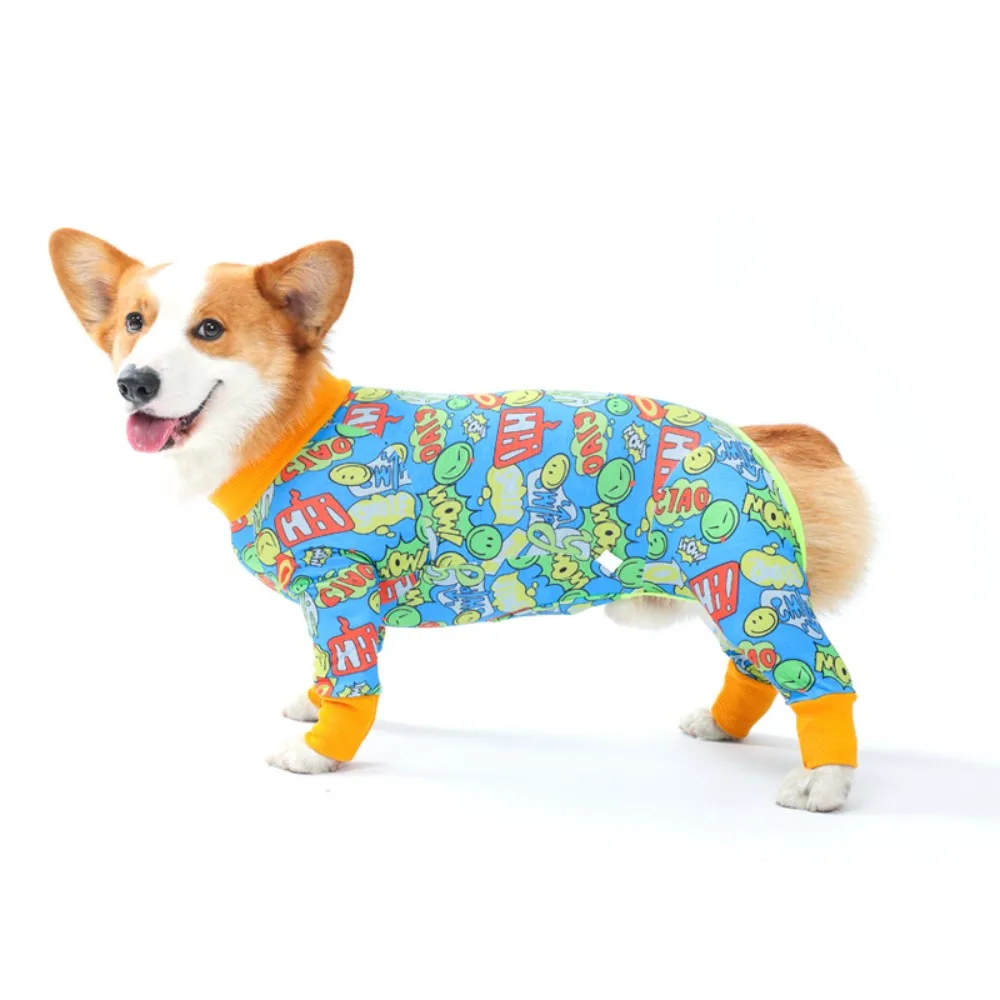 Dog Long Sleeve 4 Legs Pajamas For Surgery Recovery Anti Licking Wound Care Onesie Stretchy Fabric Soft Cotton Pet Jumpsuit