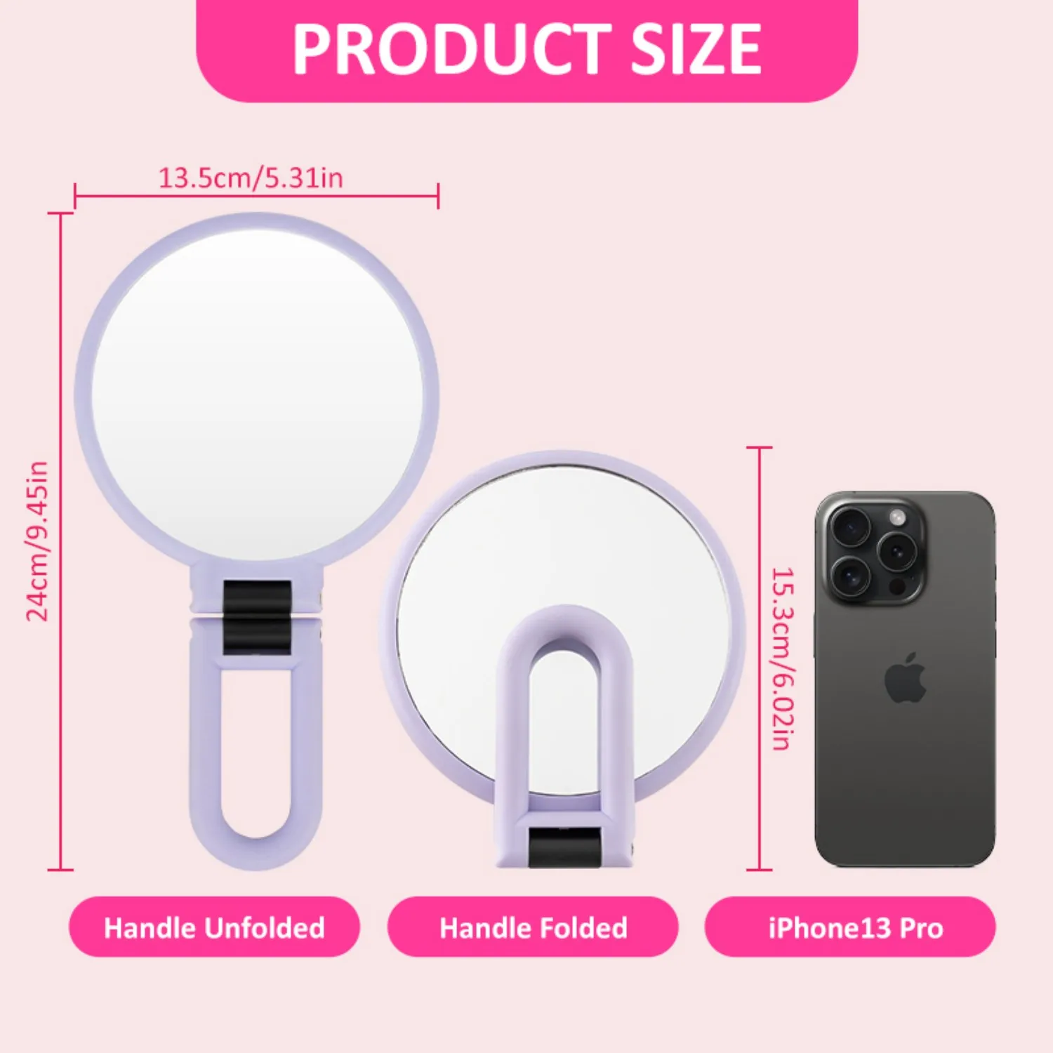 10X Magnification Travel Mirror, Dual-Sided Portable Makeup Mirror, Lightweight Foldable Vanity Mirror with Stand, Handheld & Ha