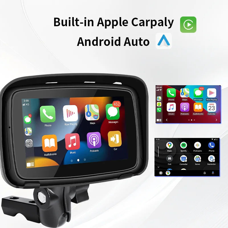 5 Inch Portable Motorcycle GPS Navigation IPX7 Waterproof Sunscreen Support Carplay and Android Auto Wireless Connection Phone