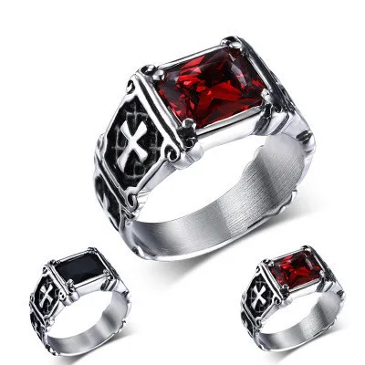 New retro men's fashionable and personalized set ruby cross ring jewelry