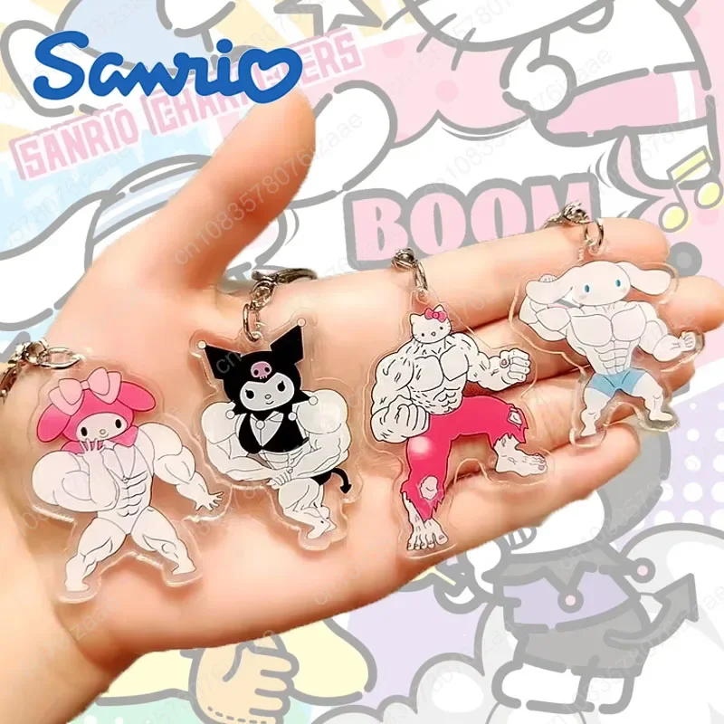 

Funny Muscle Keychain Anime Hello Kittys Kawaii Girls Keychain Fitness Macho My Melodys Backpack Couple Pendant Kids Toy Gift