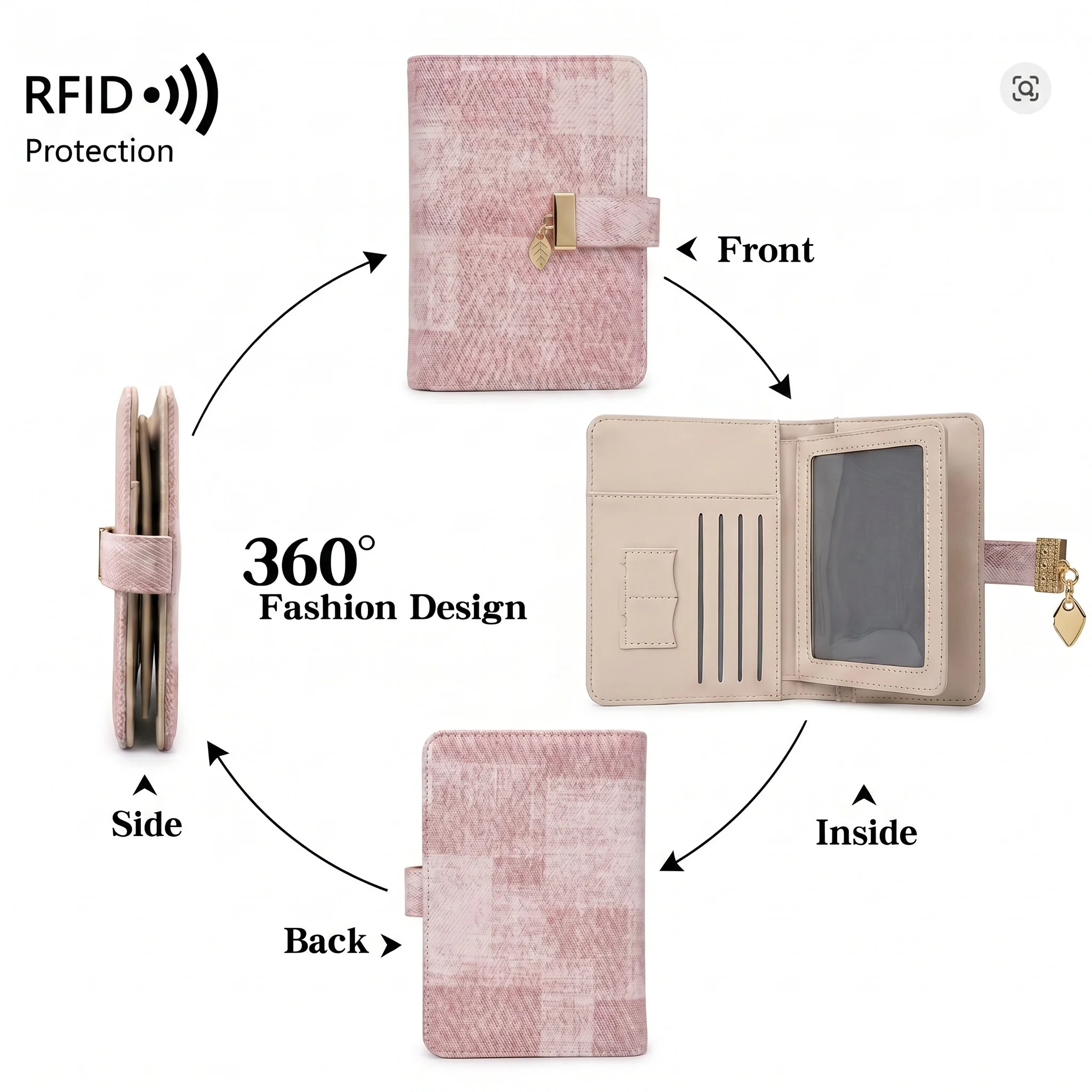 Pomelo Best Pink Plaid RFID Blocking Passport Cover Multi Card Slot Travel Wallet for Women view 2