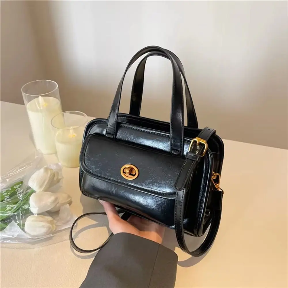 

Mini Korean Style PU Bowling Bag Handbag Minority Design Pocket Boston Tote Bag French Style Solid Color Underarm Bag Travel