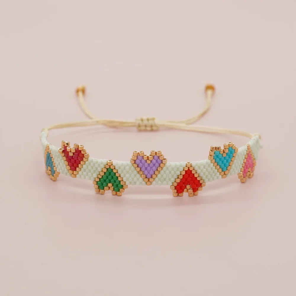 

Beaded bracelet Rainbow Originality Heart-shaped Design Fashion Bohemia Hand knitting Geometry Simple Rice bead bracelet