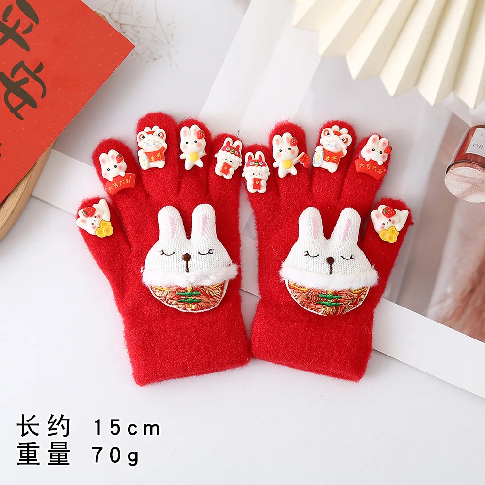 قفازات للتدفئة في الشتاء 2024 كارتون رأس السنة الجديدة خمسة أصابع للتبقي البارد بالإضافة إلى أصابع الإصبع للتدفئة #6