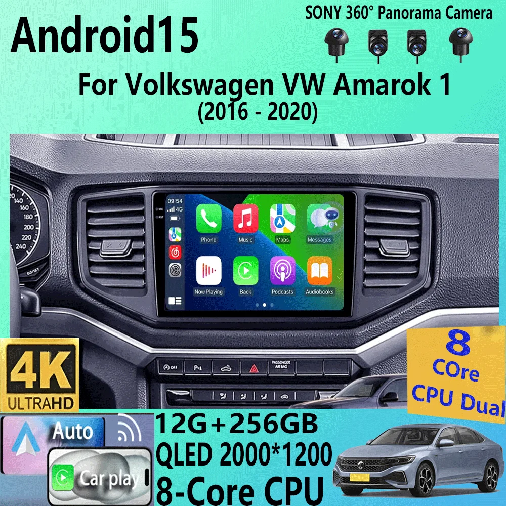 Android 15 Video-Player für Volkswagen VW Amarok 1 2016–2020 Multimedia Head Unit Auto GPS Auto Radio Navigation DVD BT