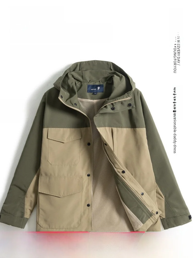 

Осенняя верхняя одежда мужская с капюшоном Jaet Dad ly Multi-ket Loose Fit Faion Urban Sle из полиэфирного волокна Long Sve Casual