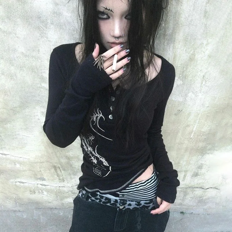 

Женская модная толстовка Karr Unge Aesthetics Y2K с принтом татуировок и пуговицами, удобная посадка, весенний сезон