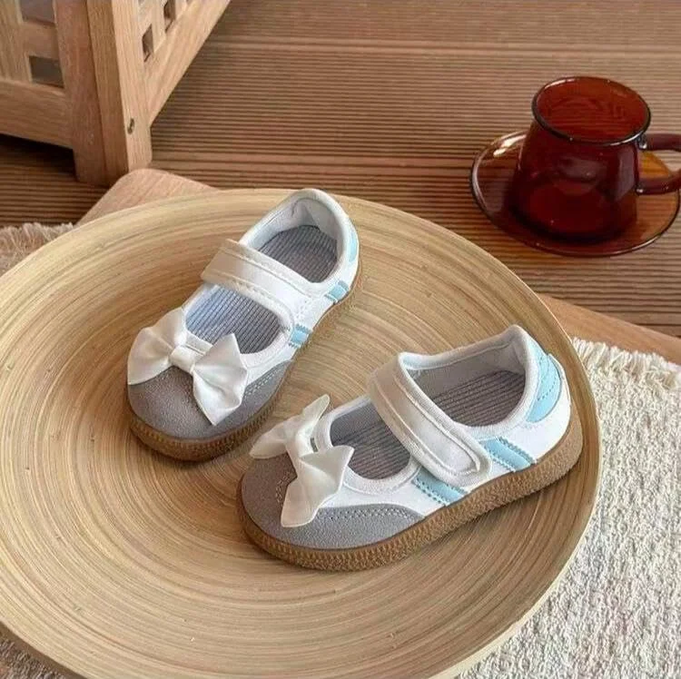 Toddler Girls Mary Jane Shoes Cute Bowknot Canvas Sneakers Soft Rubber Sole Anti-slip Baby Walking Shoes Little Princess Casual