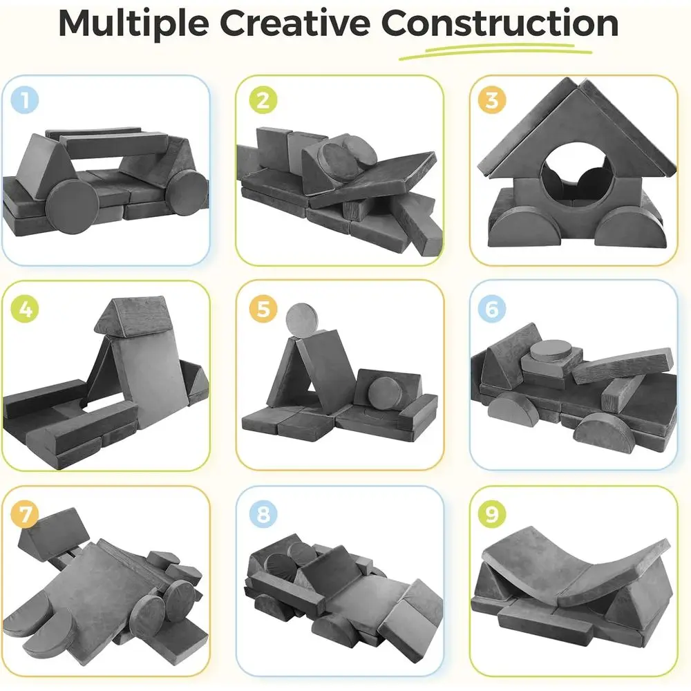 مجموعة أريكة اللعب المعيارية للأطفال: أثاث مقطعي للأطفال مكون من 18 قطعة لغرف النوم وغرف اللعب، وسائد إسفنجية قابلة للتحويل #6