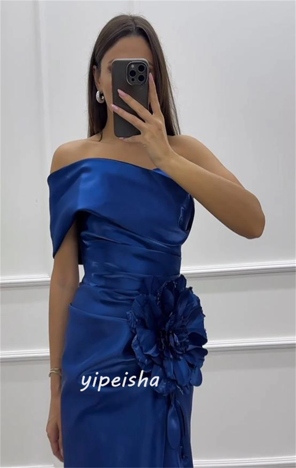 Ballkleid Saudi-Arabien Satin Blume Valentinstag Meerjungfrau One-Shoulder maßge schneiderte Anlass Kleid boden lang