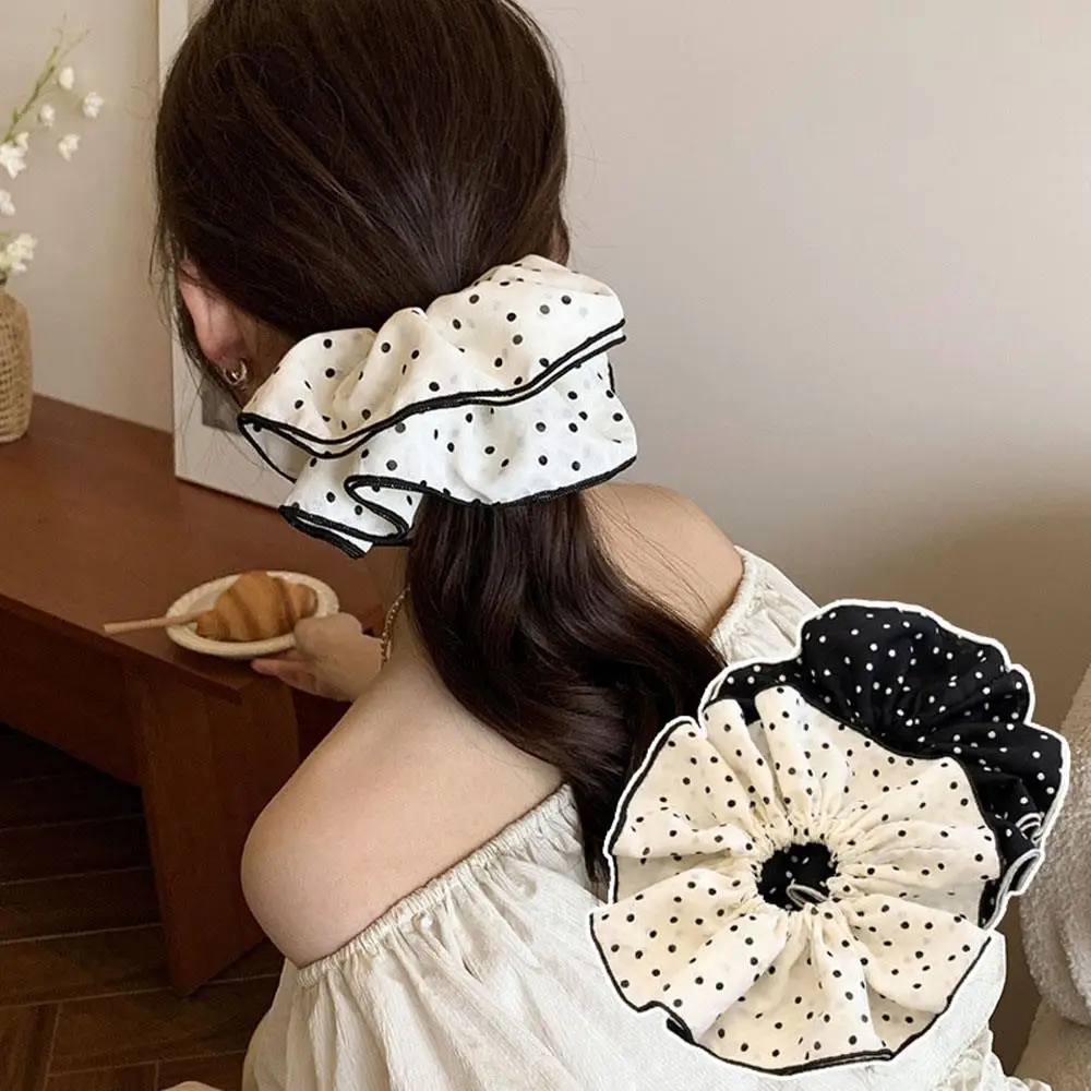 

Korean Polka Dot Ruffle Scrunchies Headbands for Womens Girls Romantic Hair Ties Oversized Ponytail Holder Hair Accessories