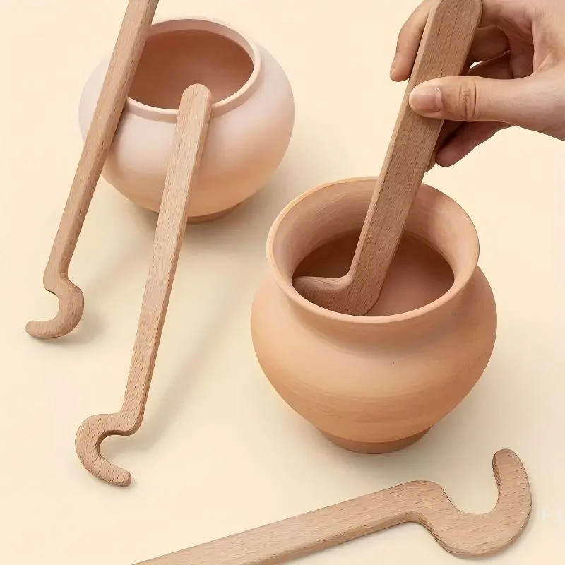 [YU]Pottery Tools Wooden Long Handle Blank Elongated Pot Auxiliary Ceramic Bottle DIY Hand Elongated Smooth Modeling Tool