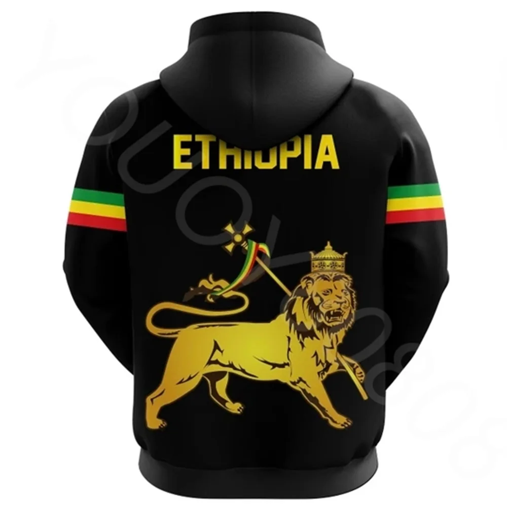 2022 Africa Region Men\'s Flag Zip Cardigan Hoodie Casual Men\'s Sweatshirt Loose Ethiopian United Zip Hoodie