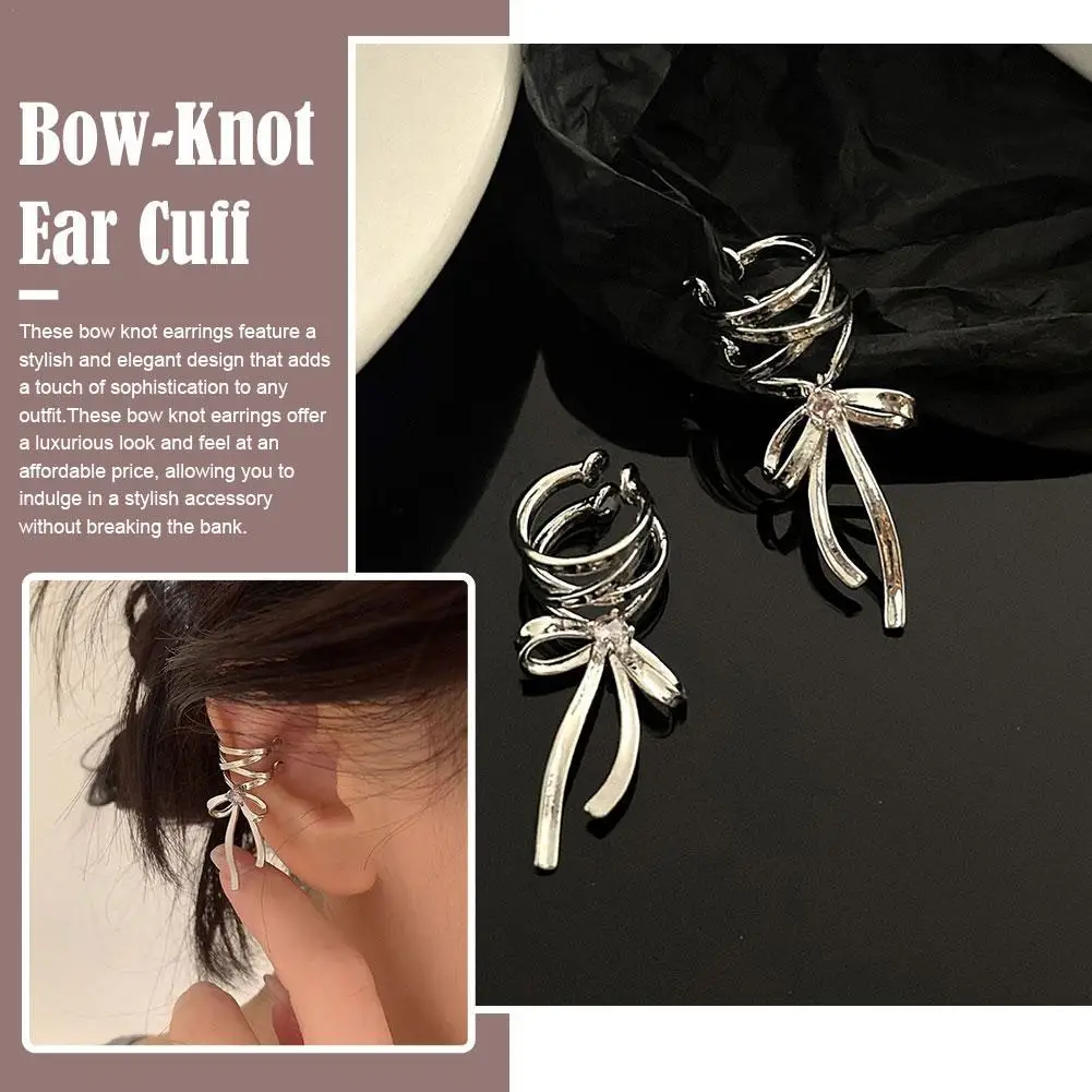 Ins Ballet Style Silk Ribbon Bow Knot Ear Clip No Ear Hole Painless Elegant Versatile Ear Bone Clip Light Luxury Ear Accessories