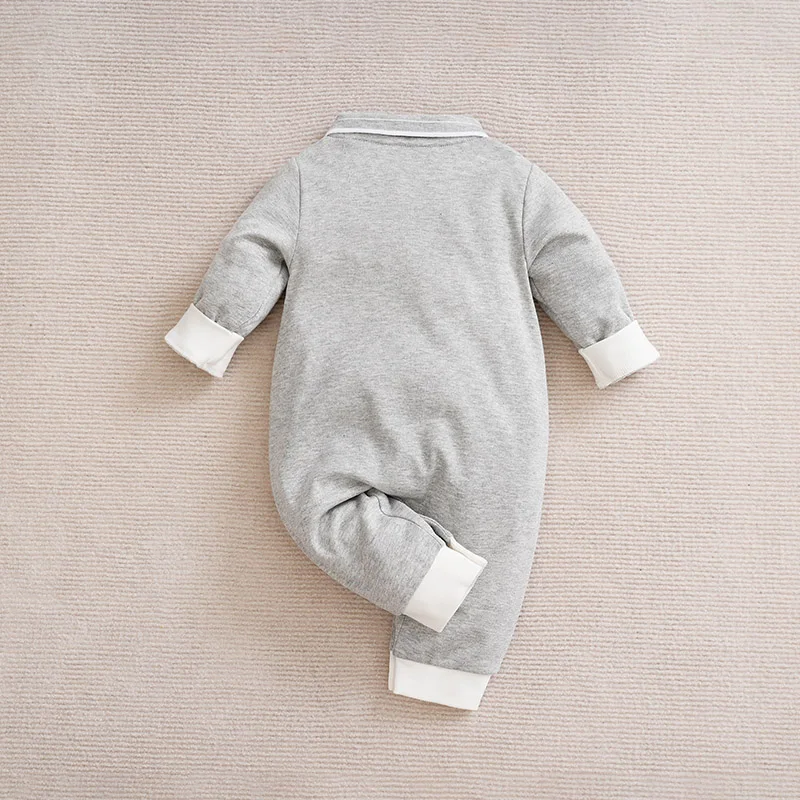 Newborn Baby Boy Girl Baby Jumpsuit Baby Casual Comfortable Cotton Spring And Autumn Solid Color Gray Long Sleeved Jumpsuit