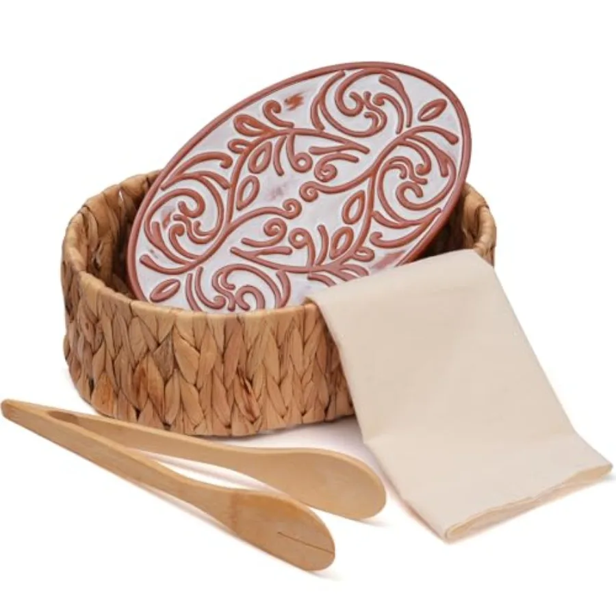 

Bread Warmer Basket with Stone - Includes Linen Towel and ClipsBread Baskets for Serving Tortilla Sourdough Terracotta Loaf War