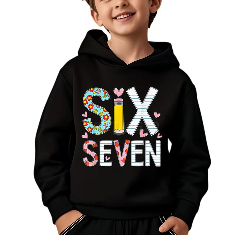 

Хит продаж детской одежды Meme Six Seven Pattern, спортивная толстовка с капюшоном, подходящая для повседневной носки осенью и зимой.
