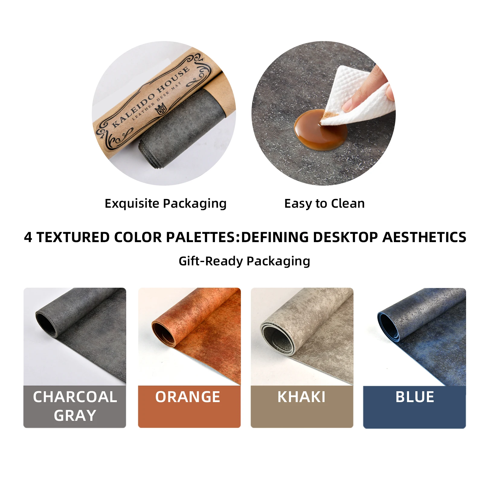 2-Pack Rock Texture Leather Mousepad And Desktop Mat Set Enhance Desktop Aesthetic Quality PC Desk Mat Keyboard Pad
