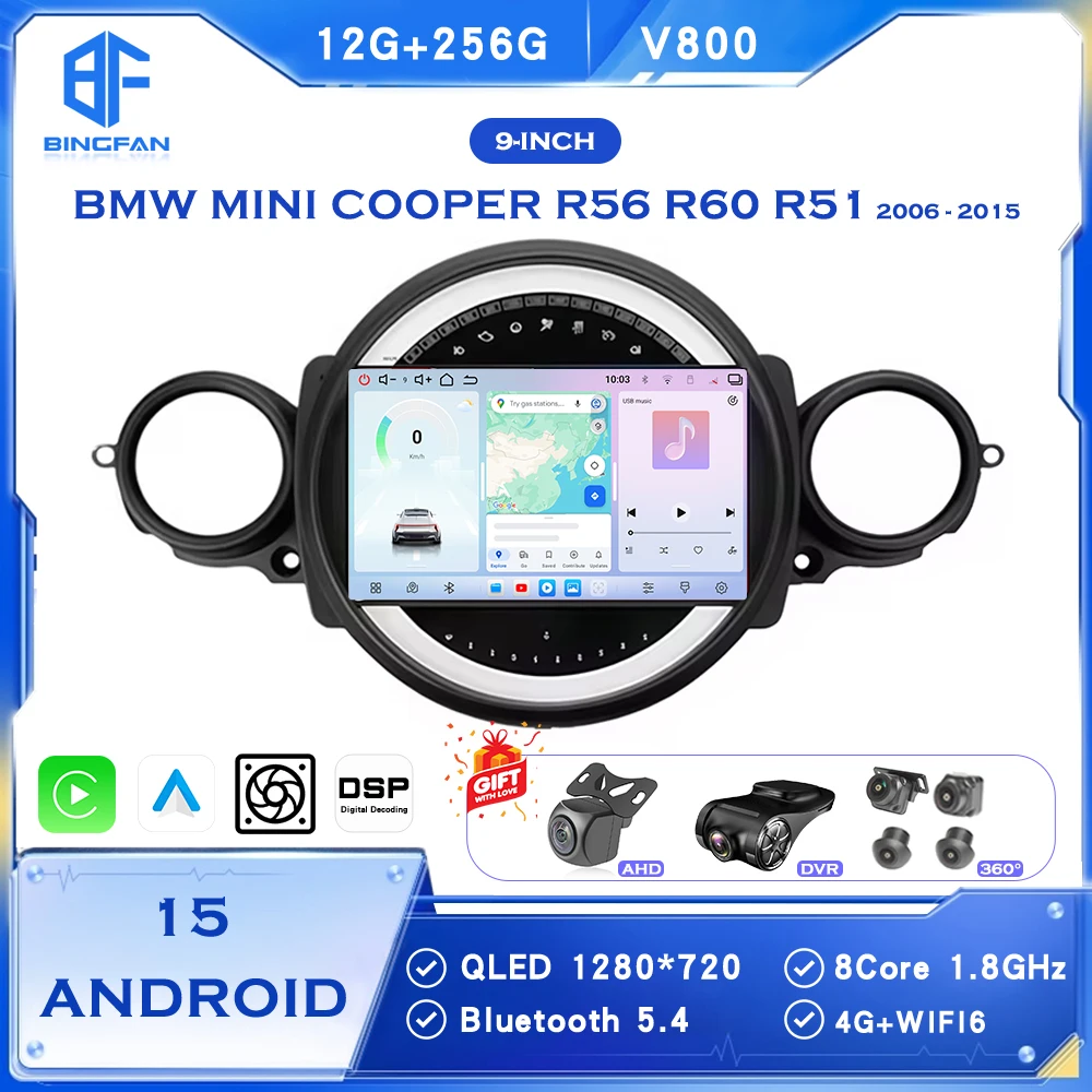 

BINGFAN Car Radio Android 15 for BMW Mini Cooper R56 R60 R51 2006 - 2015 GPS Carplay Navigation Stereo Auto Multimedia Player