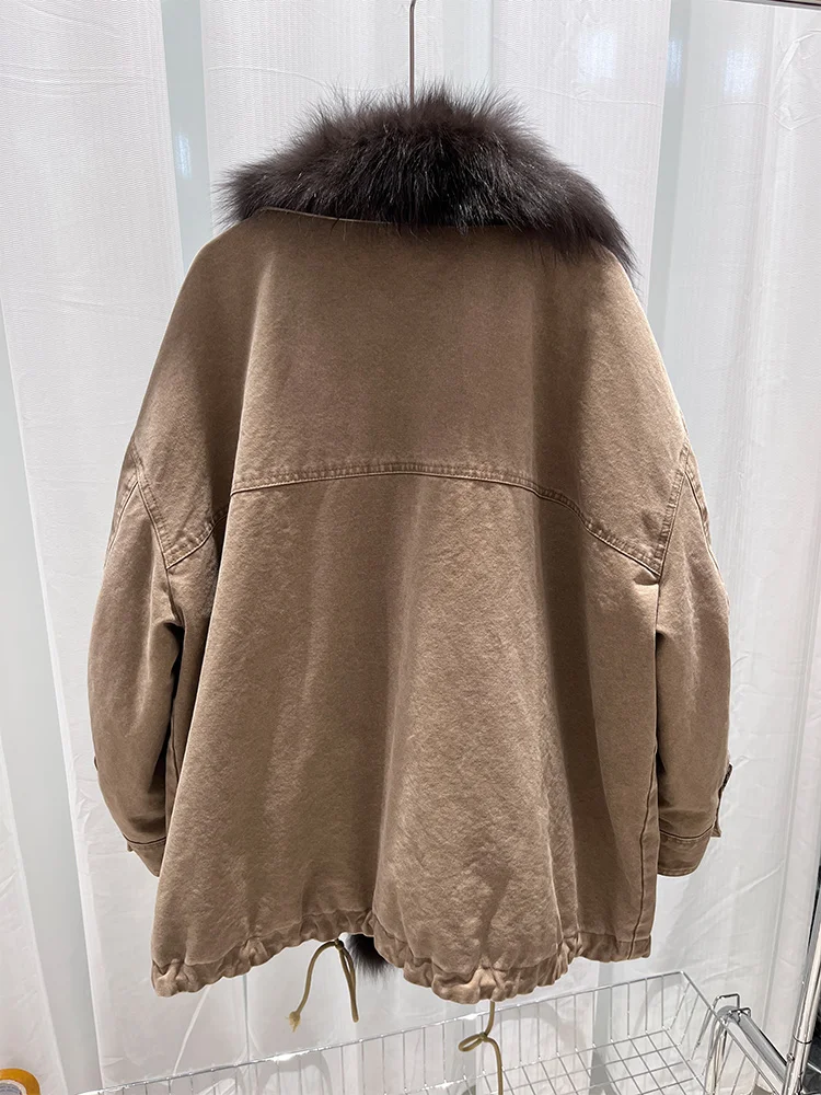 เสื้อโค้ทพาร์กาสำหรับผู้หญิง ฤดูหนาว ปกขนสุนัขจิ้งจอกแท้  บุด้วยขนห่าน  เสื้อแจ็คเก็ตพัฟเฟอร์