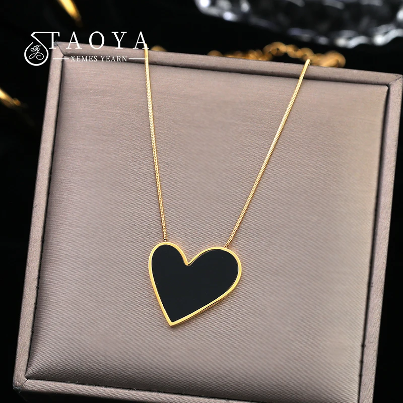 European and American Sexy Black Peach Heart Pendant Stainless steel Necklace Girl's Sexy Necklace Accessories For Womans Gift