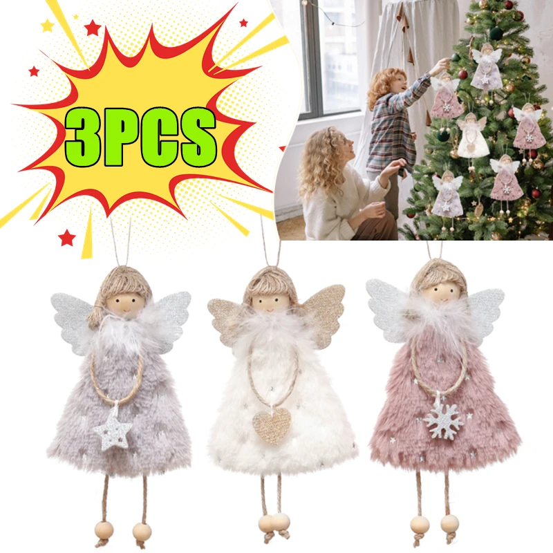 New 3-1PC Christmas Angel Doll Cute Navidad Plush Angel Girls Pendant Ornaments for Home Kids Gifts Christmas Tree Decorations