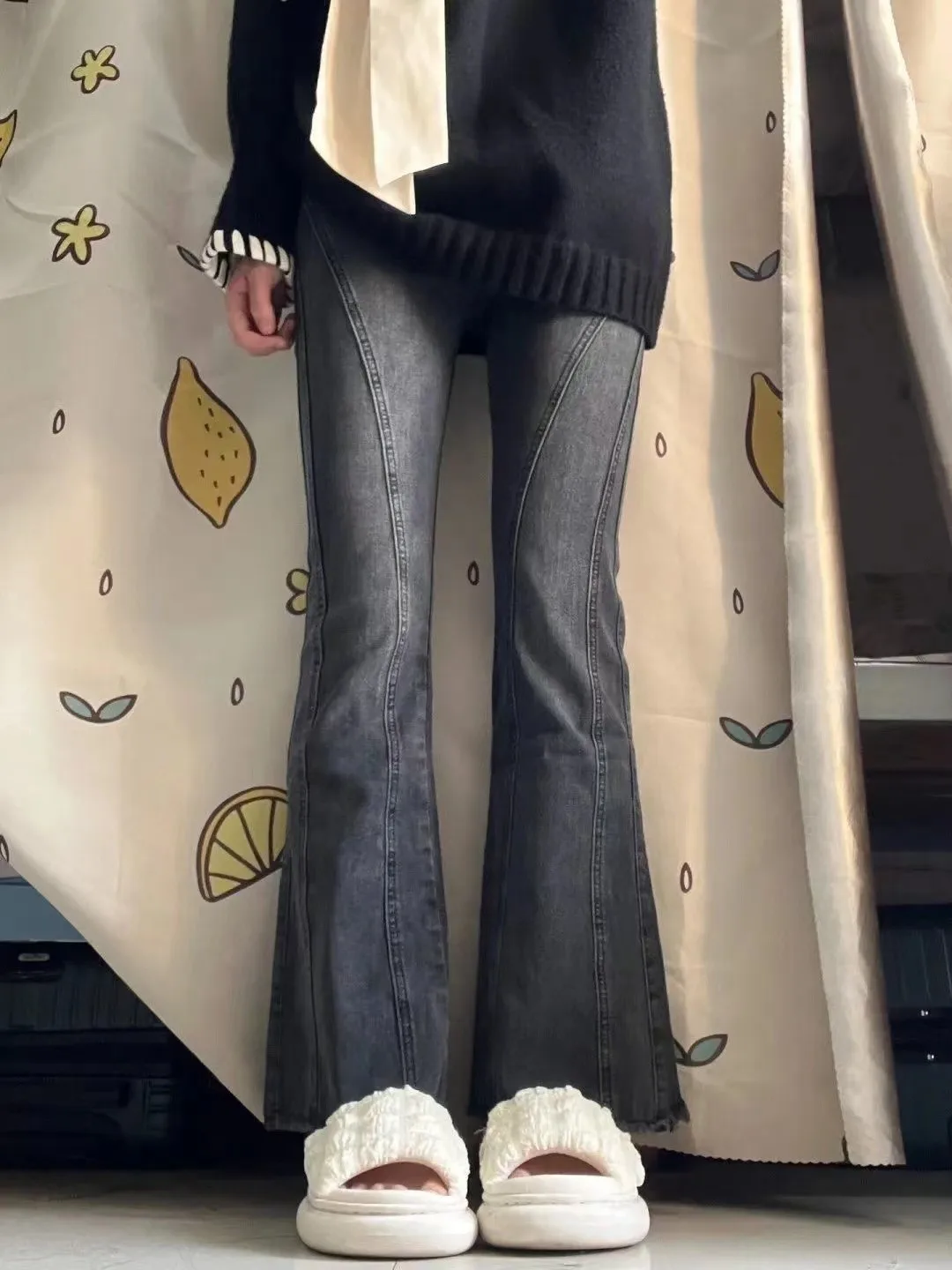 Girls' jeans for spring and autumn 5-15years fashionable children's high waist slimming micro flared pants