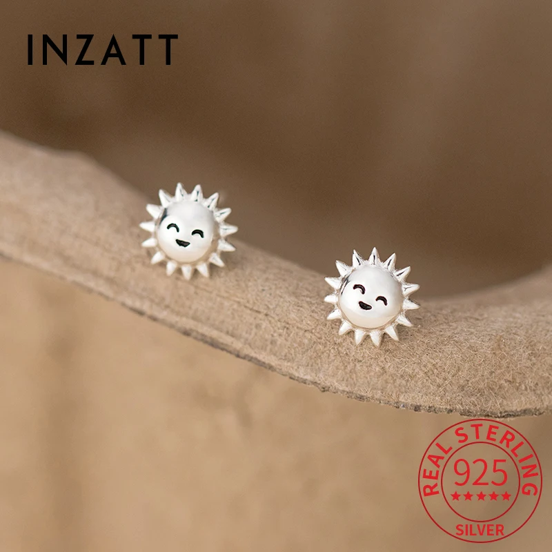 

INZATT Real 925 Sterling Silver Sunlight Mini Stud Earrings for Women Cute Fine Jewelry Minimalist Accessories