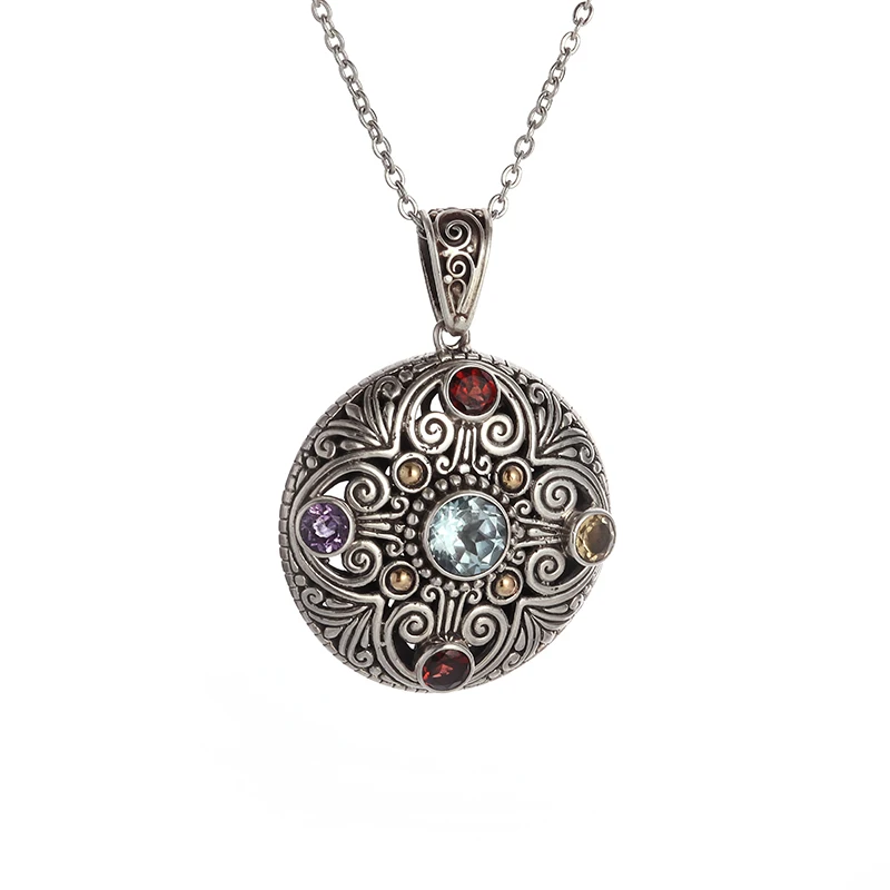 Retro Fashion Elegant Colorful Zircon Pendant Necklace Women Casual Party Jewelry Gift