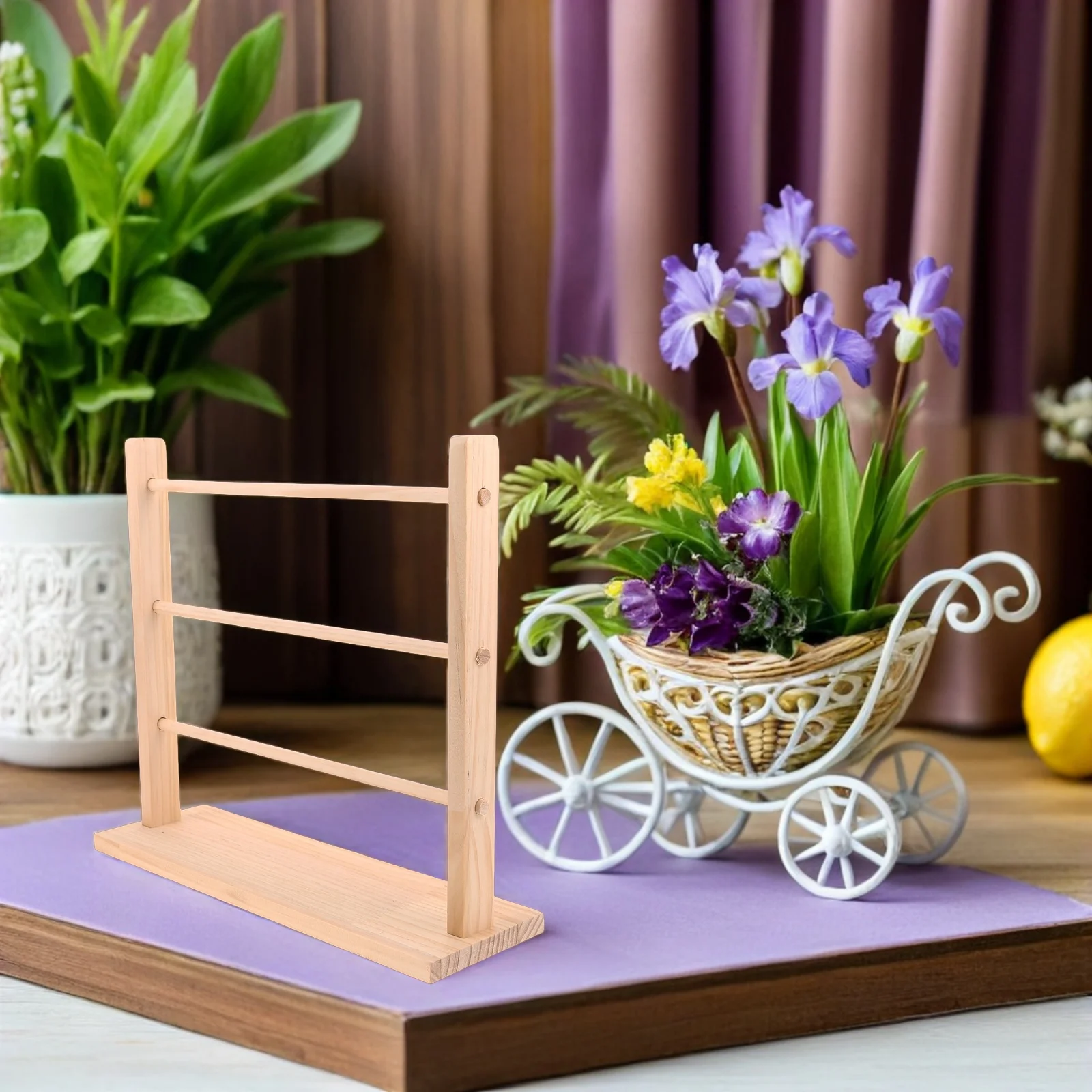 

Wooden Ribbon Organizer Shelf Natural Craft Ribbon Storage Rack For Flower Cake Shop Jewelry Display Bangle Bracelet