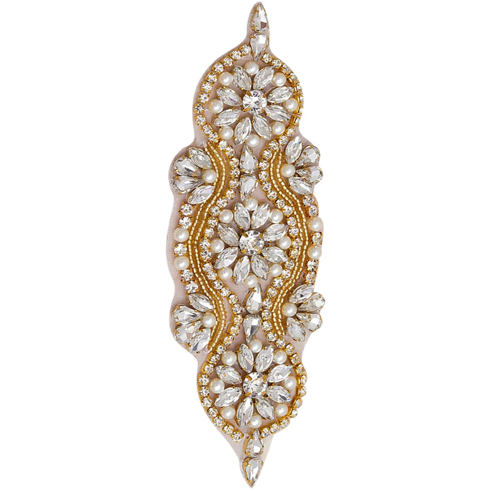 

Pearl Appliqué Rhinestone Hot Drill Adhesive Patch for Bridal Belt Dress Clothing Sewing Decorative Accessories