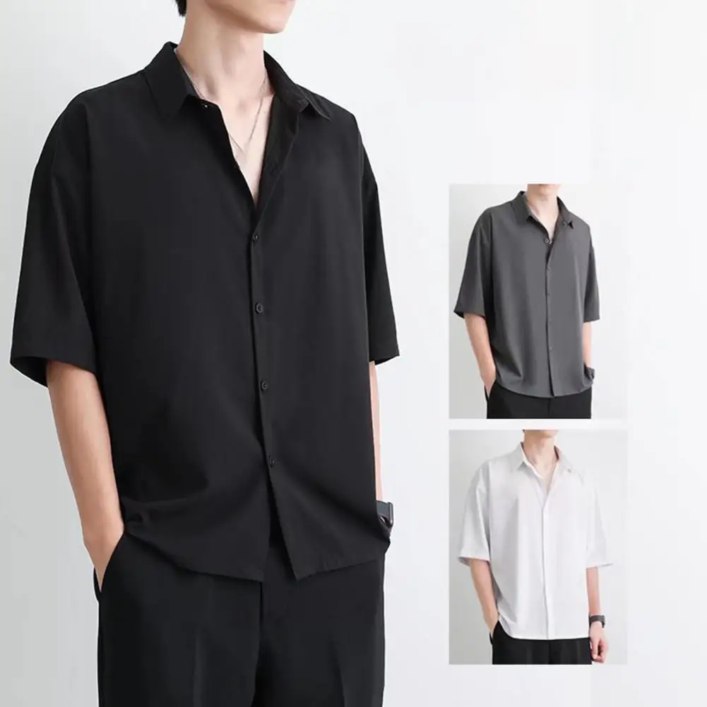 Men Casual Shirt Stylish Men's Summer Shirt with Turn-down Collar Single-breasted Design Soft Breathable Fabric Casual for Hot