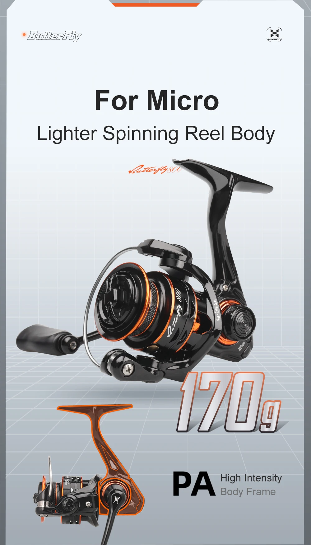 HASIDA Butterfly 800 Ultraleichte Spinnrolle 170g Mikro-Angelrolle 5+1BB 5,4:1 5KG Bremskraft für Feinfühl-Angeln – Detail 5