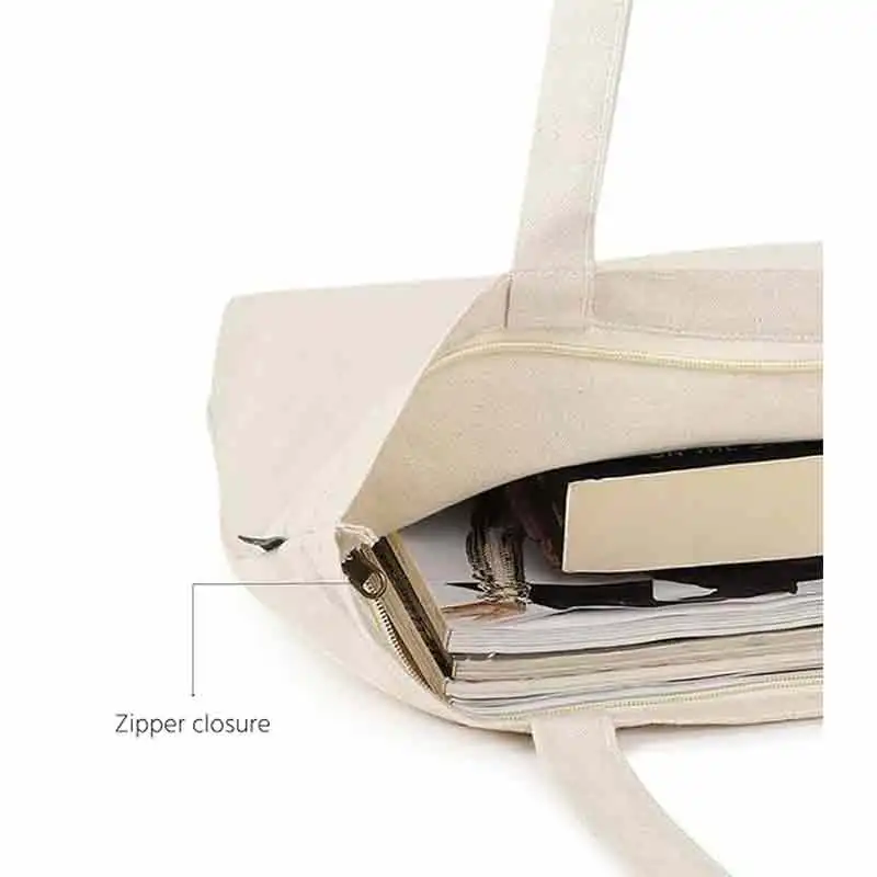 LW033 Canvas Tote Bag for Women with Zipper, Tote Bag for Women for Beach, Grocery, Travel, Work, Gym, Daily Use