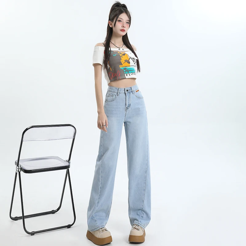Jean Vintage taille haute pour femmes, ample, jambes larges, rétro, doux, extensible, pantalon évasé confortable, vêtements décontractés d'été