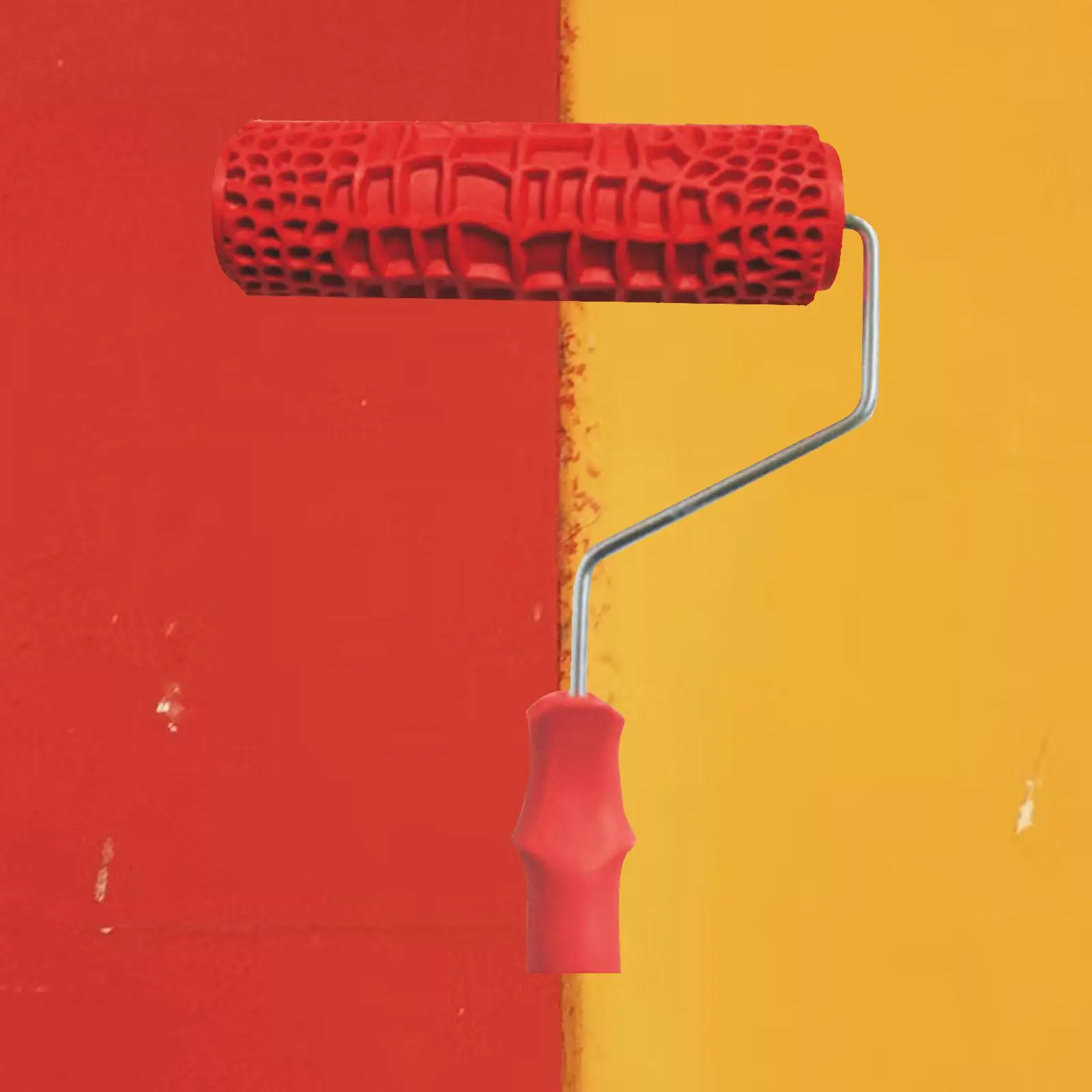 Decorative Embossed Painting Roller with Handle Rubber Roller Art Tool for Home Wall Paint DIY
