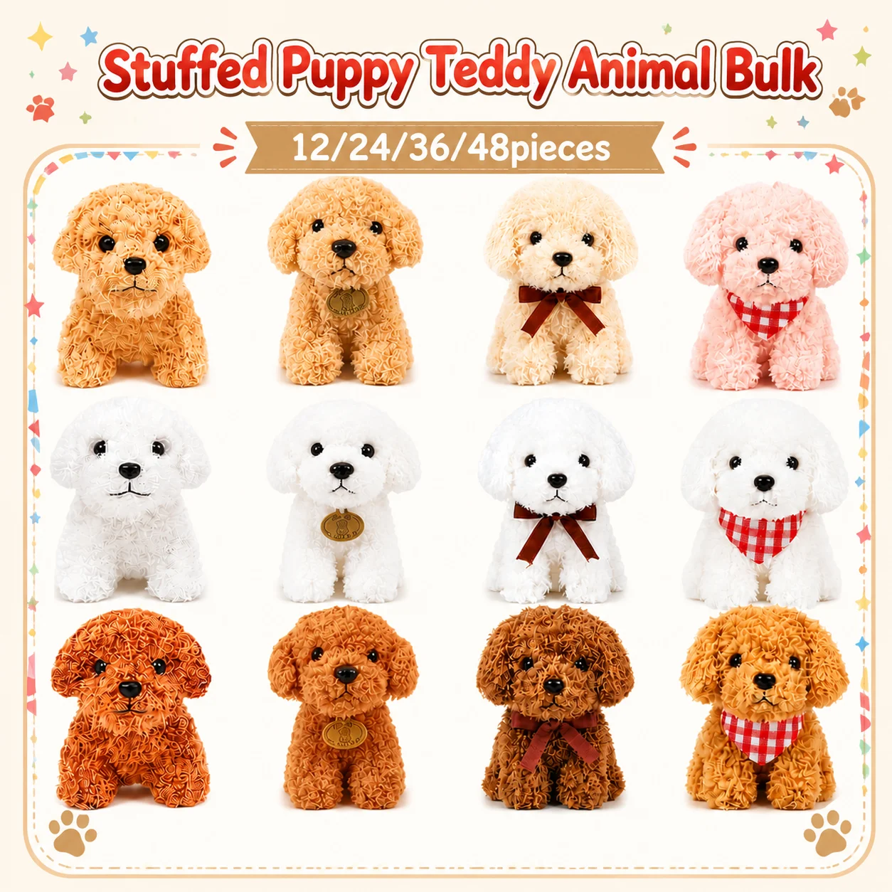 12-48 Stück Teddyhund-Plüschtiere im Großpack – Adopt A Puppy Party Hund Geburtstagsgeschenk Partygeschenk Welpen-Stofftier für Kinderparty-Dekoration