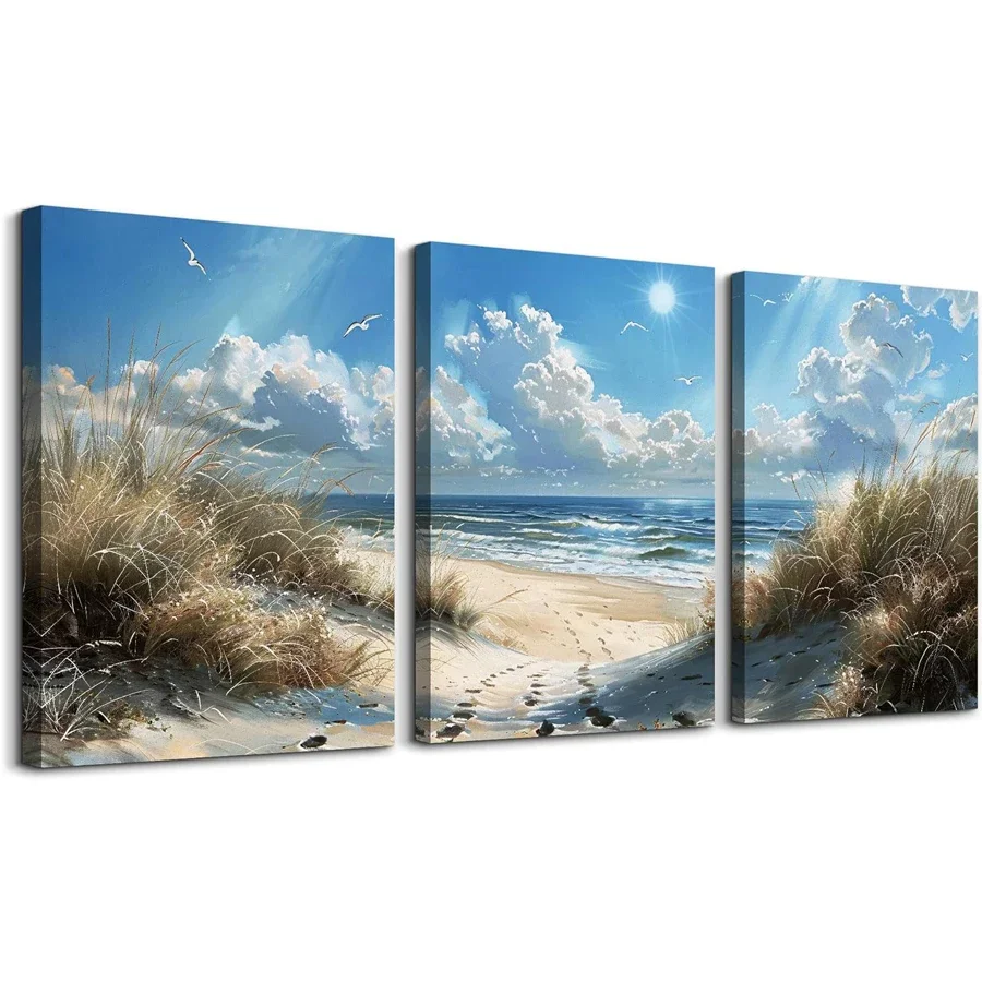 

Large 5D Diamond Painting Triptych Sunrise Sky Home Wall Decoration Diamond Embroidery Blue Ocean Beach Sea Wave Wall Pictures