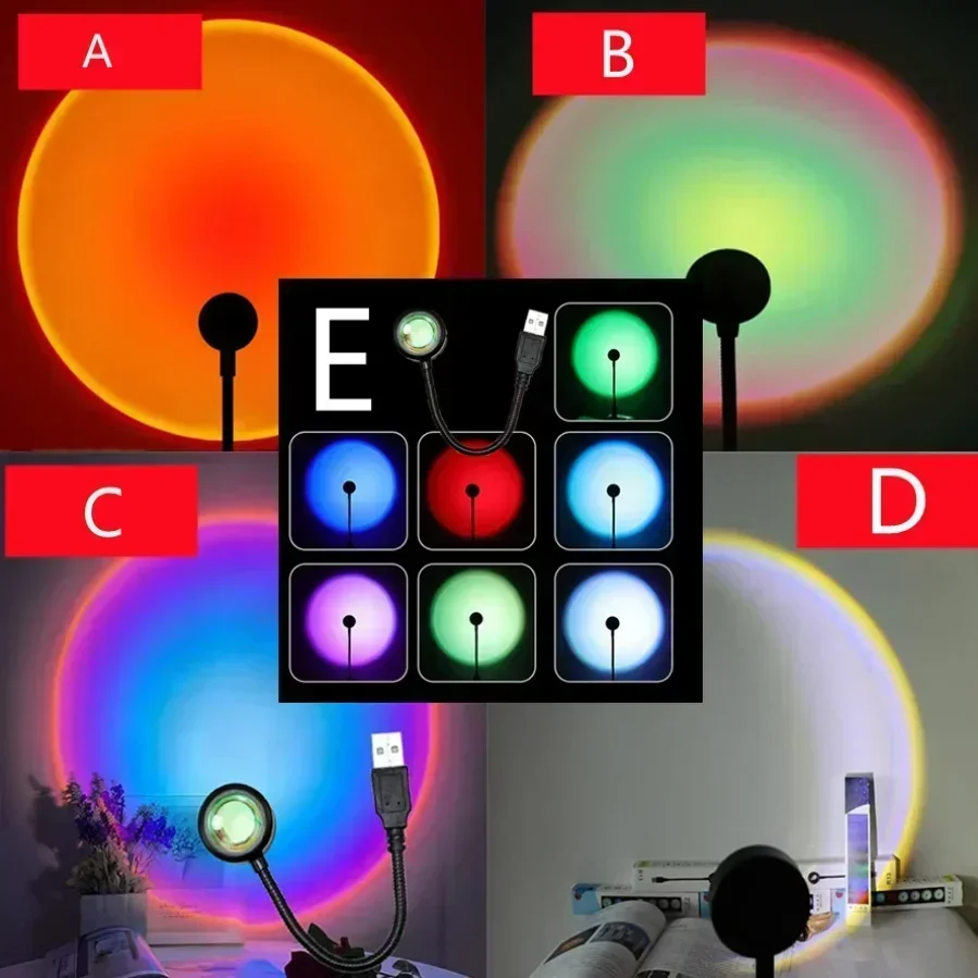 LED kolorowy zachód słońca projektor świetlny do dekoracji domu przenośny lampka nocna USB salon zdjęcie sypialni neonowe światła Studio