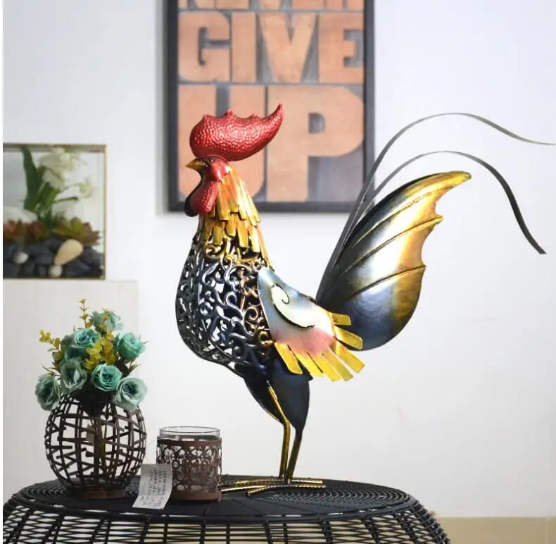 

Pastoral Metal Cock Chicken Zodiac Ornaments Fengshui Home Livingroom Table Figurines Crafts Office Desktop Sculpture Decor Art