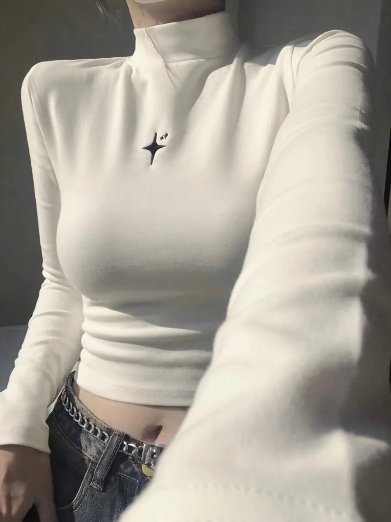 

Thiened ort Sve Thermal T-irt Women's f High Collar Velvet Floing Tight Fit Long Sve Winter Base Layer Top